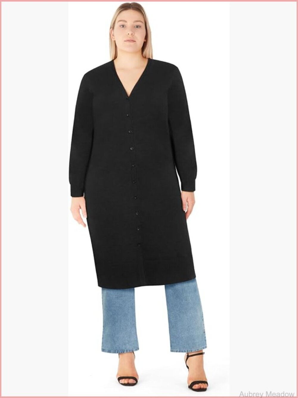 Plus Size Longline Cardigan - Soft Stretch V-Neck Button Front